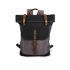 Vintage Waxed Canvas Laptop Backpack with Leather Trim and Buckled Front Pocket