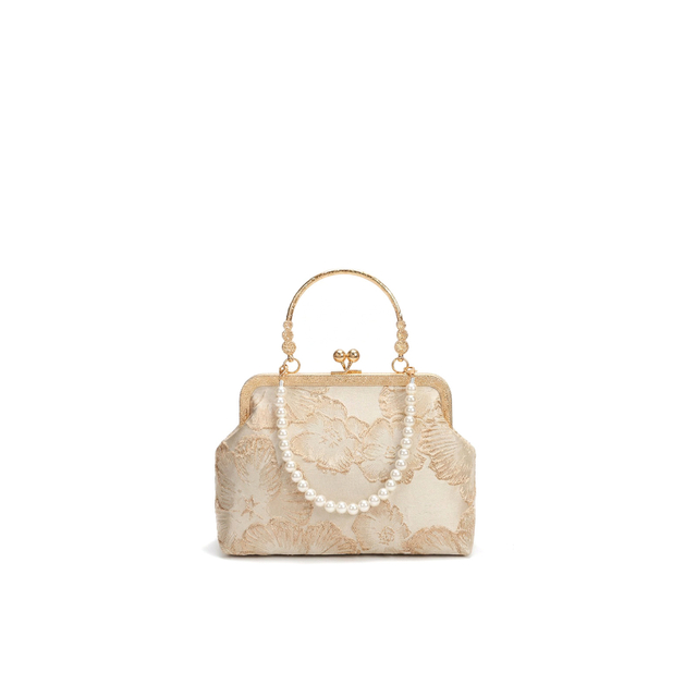 Chinese Style Kiss Lock Floral Shell Evening Bag with Pearl Chain