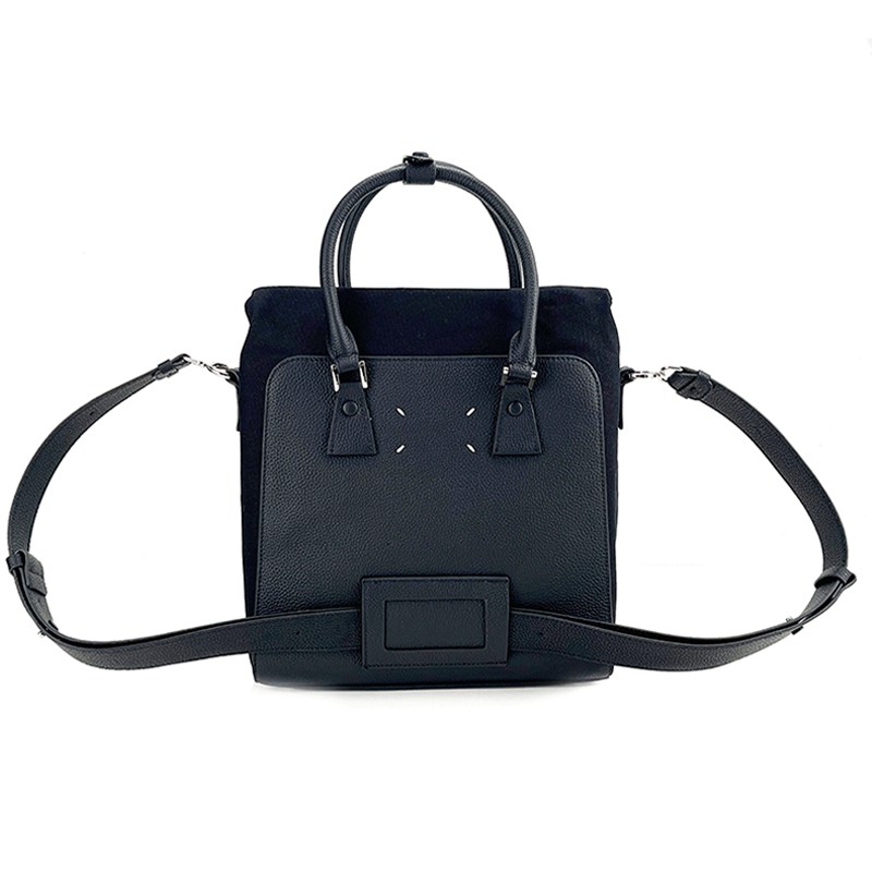 Pure black leather crossbody commuter laptop bag-3-Way Bag (Crossbody, Handbag, Backpack) 