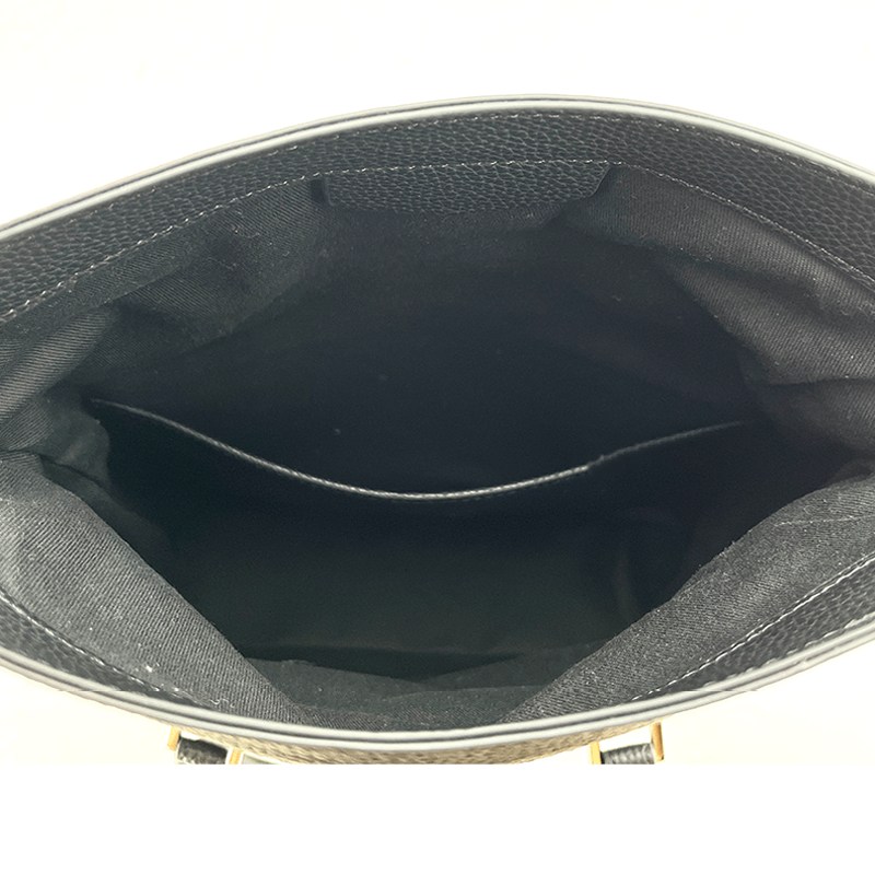 Pure black leather crossbody commuter laptop bag-Large Main Pocket Space 