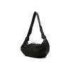 Crescent-Shaped Genuine Leather Crossbody Bag with Woven Net Overlay