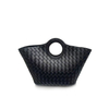 Women's Round Handle Genuine Leather Woven Basket Tote Bag