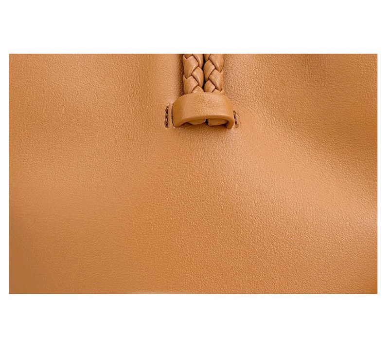 Woven Knot Metal Accent Bucket Crossbody Bag-High-Quality Cowhide