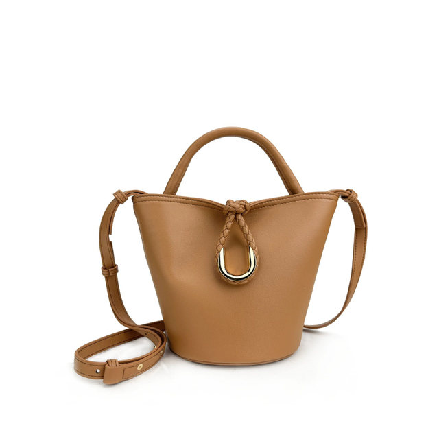 Woven Knot Metal Accent Bucket Crossbody Bag