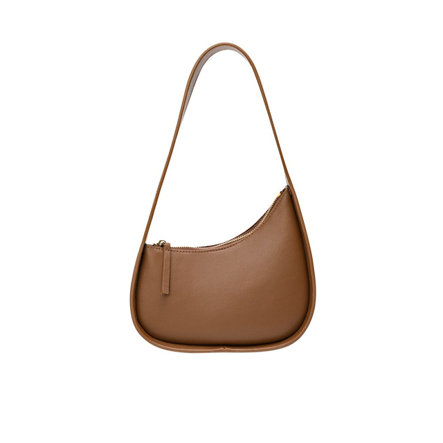 Crescent-Shaped Single-Shoulder Genuine Leather Underarm Bag