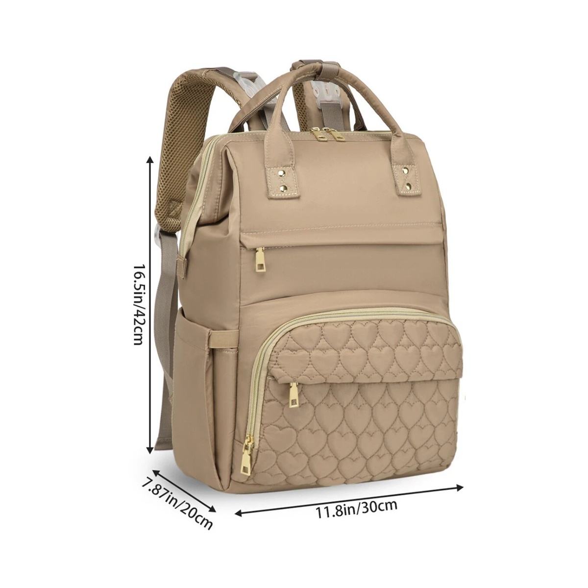 Heart Pattern Large Capacity Waterproof Diaper Backpack with Foldable Pad-Large Capacity Storage