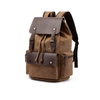 Vintage Washed Canvas Laptop Backpack with Leather-Look Trim and Multiple Pockets