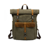 Vintage Canvas Roll-Top Laptop Backpack with Buckled Front Storage Pocket