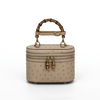 Genuine Ostrich Leather Women's Oval Cosmetic Crossbody with Bamboo Handle