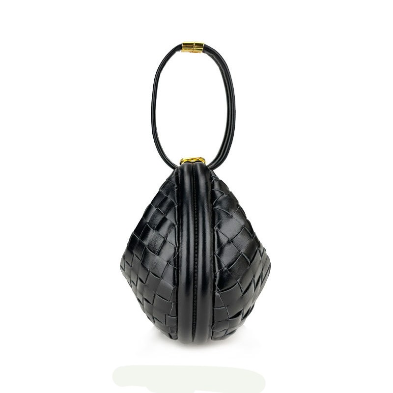 Minimalist French Hand-Woven Rhombus Pattern Handheld Crescent Bag-Side Look