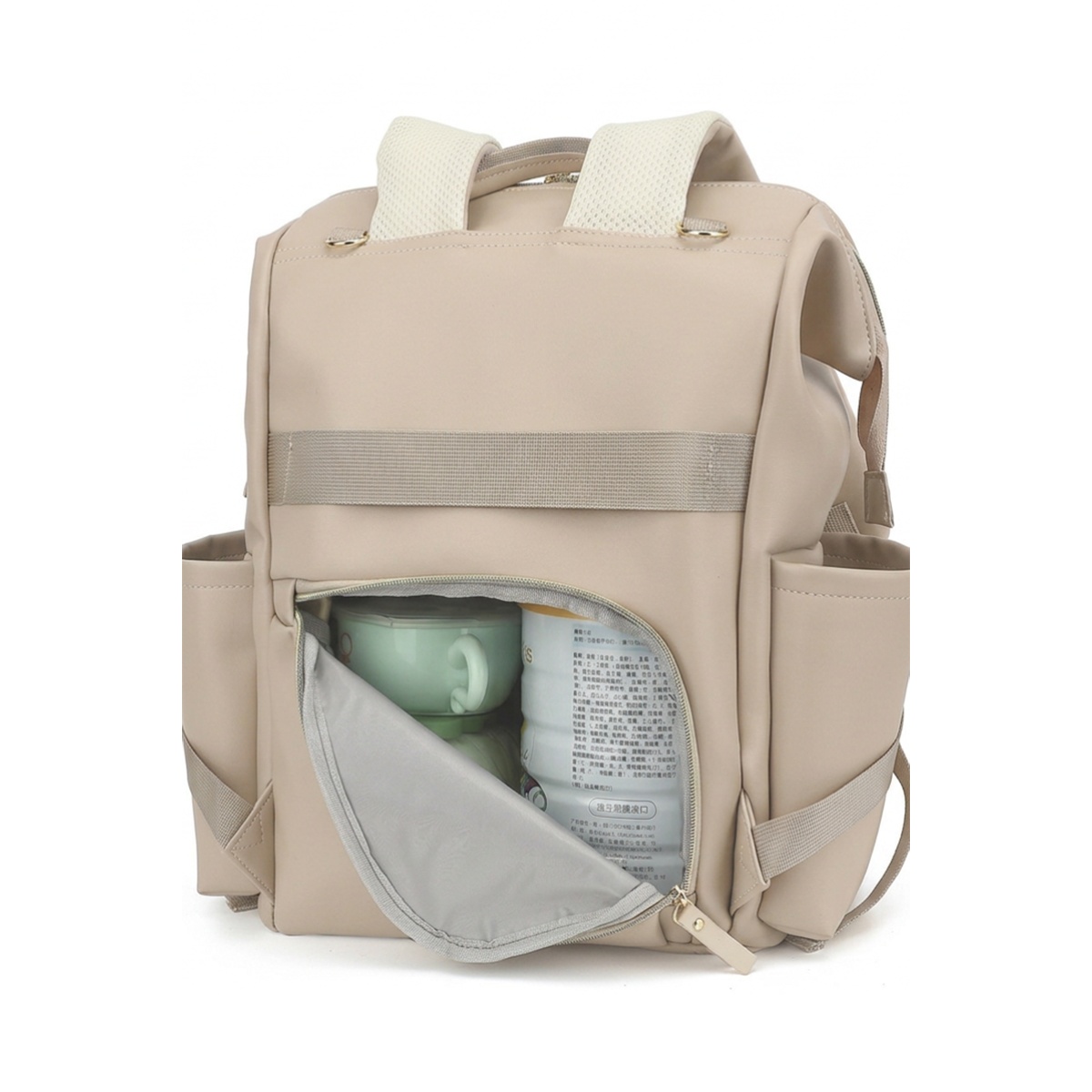 Multi-opening Portable Waterproof PU Leather Diaper Backpack-Multi-Opening Design For Easy Access 