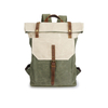 Vintage Waxed Canvas Laptop Backpack with Leather Trim and Buckled Front Pocket