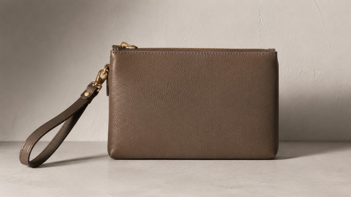 Leather wristlet clutch bag