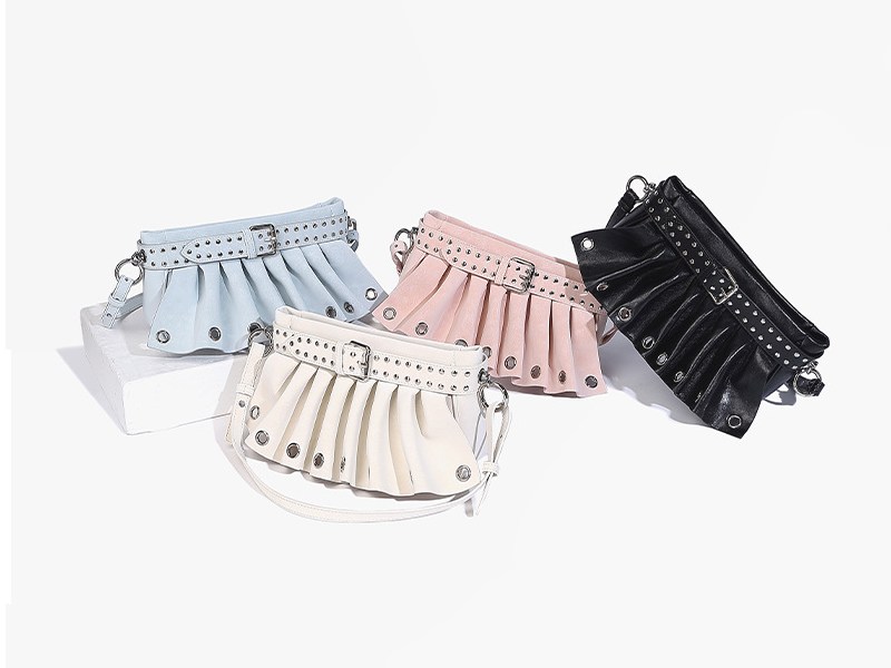 Women's Gathered Punk-Inspired Moto Crossbody Bag-Available in a Diverse Color Palette
