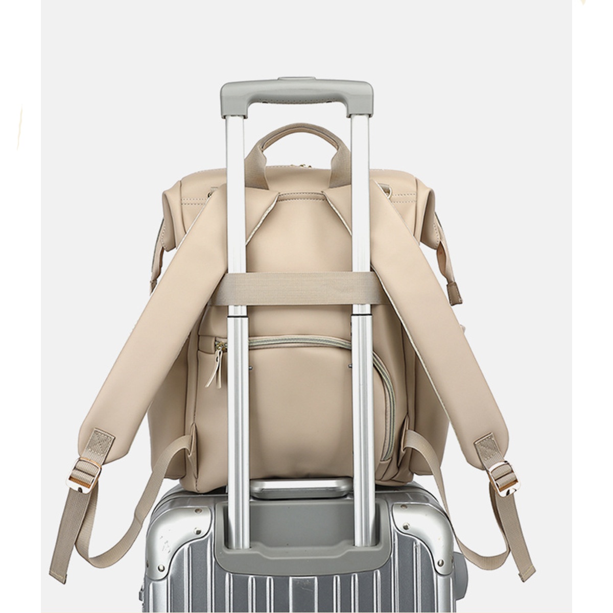 Multi-opening Portable Waterproof PU Leather Diaper Backpack-Also Effortless For Traveling With The Baby 