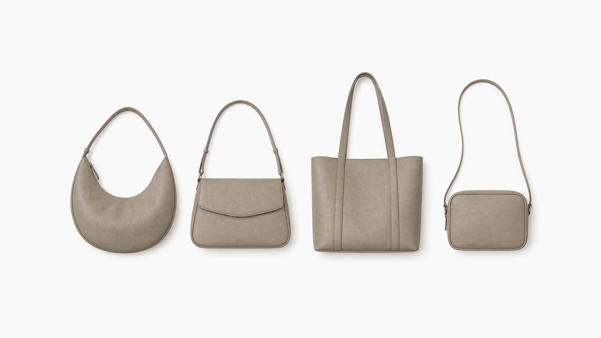 Four bag types side by side: hobo, shoulder, tote, crossbody
