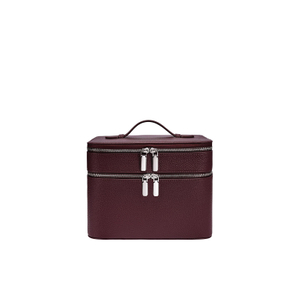 Structured Double-Layer PU Leather Travel Cosmetic Bag