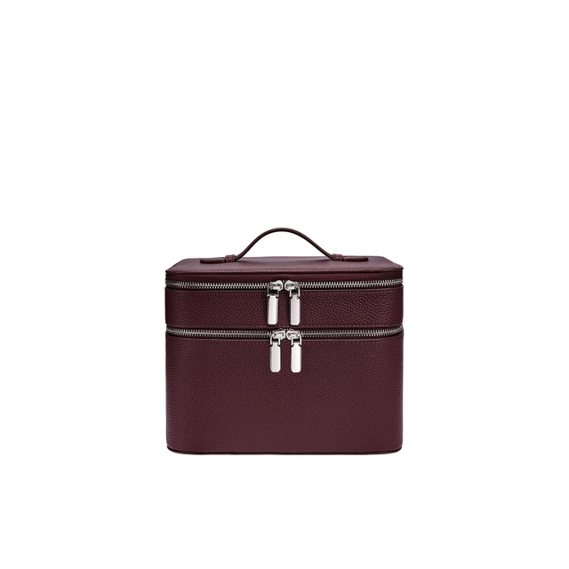Structured Double-Layer PU Leather Travel Cosmetic Bag