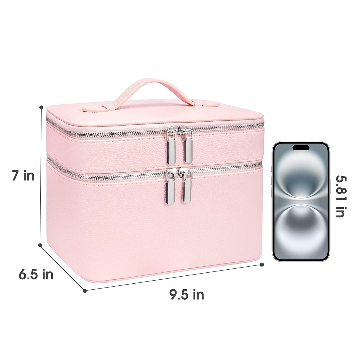 Structured Double-Layer PU Leather Travel Cosmetic Bag-Dimensions Structured Double-Layer PU Leather Travel Cosmetic Bag-Dimensions
