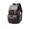 Vintage Washed Canvas Laptop Backpack with Leather-Look Trim and Multiple Pockets