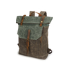 Vintage Waxed Canvas Laptop Backpack with Leather Trim and Buckled Front Pocket