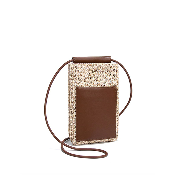 Raffia Woven Phone Crossbody Bag with Front Card Pocket