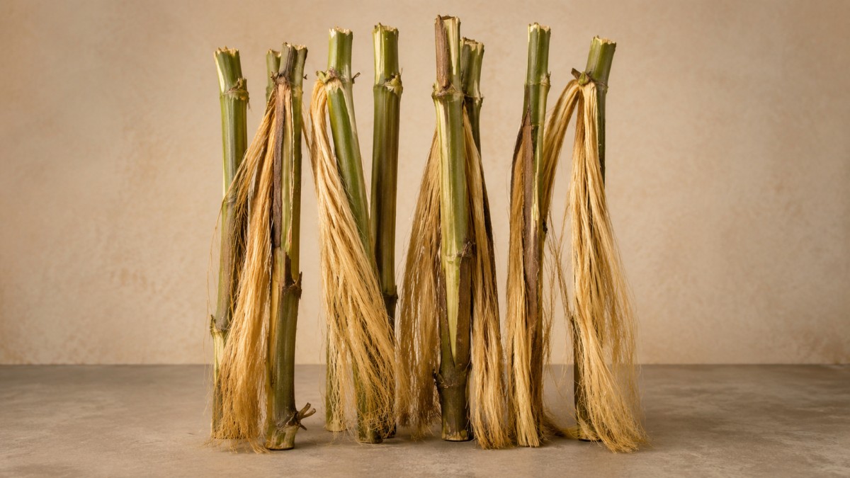 Jute stalks and peeled fiber