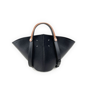 Pebbled Cowhide Sector-Shaped Top-Handle Shoulder Bag