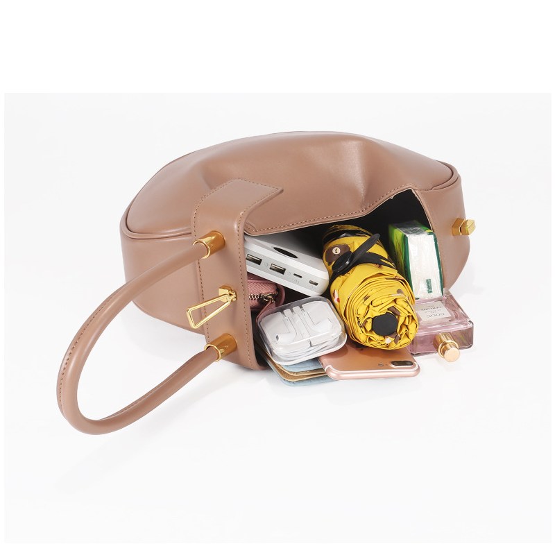 Dual Sizes Nappa Leather Apple-Shaped Concave Triangle Top Handle Shoulder Bag-Holds Your Daily Essentials