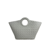 Women's Round Handle Genuine Leather Woven Basket Tote Bag
