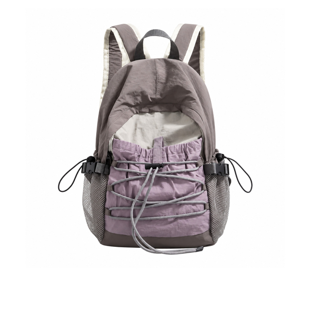 Color Block Nylon Backpack with Bungee Cord for School and Travel