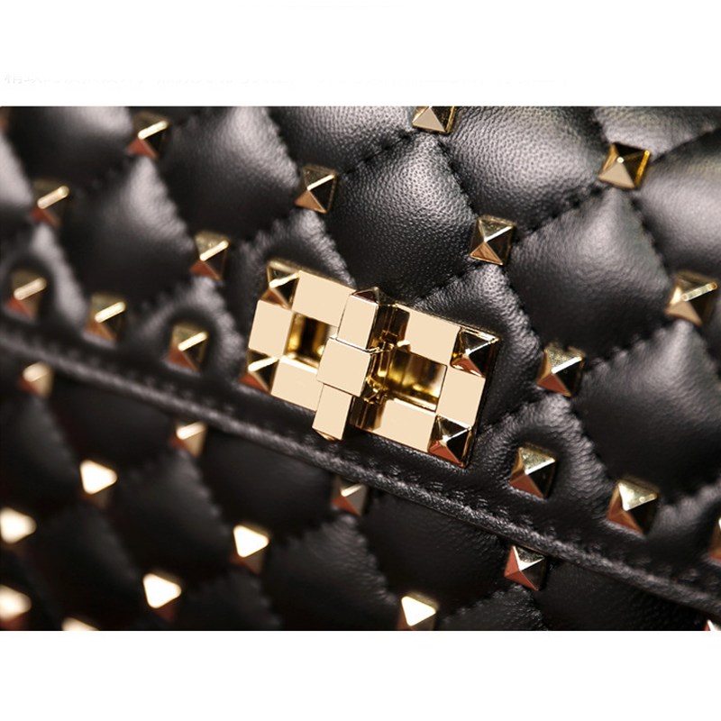 Lambskin Quilted Chain Shoulder Bag with Rivet-Premium Hardware & Rivet Embellishments