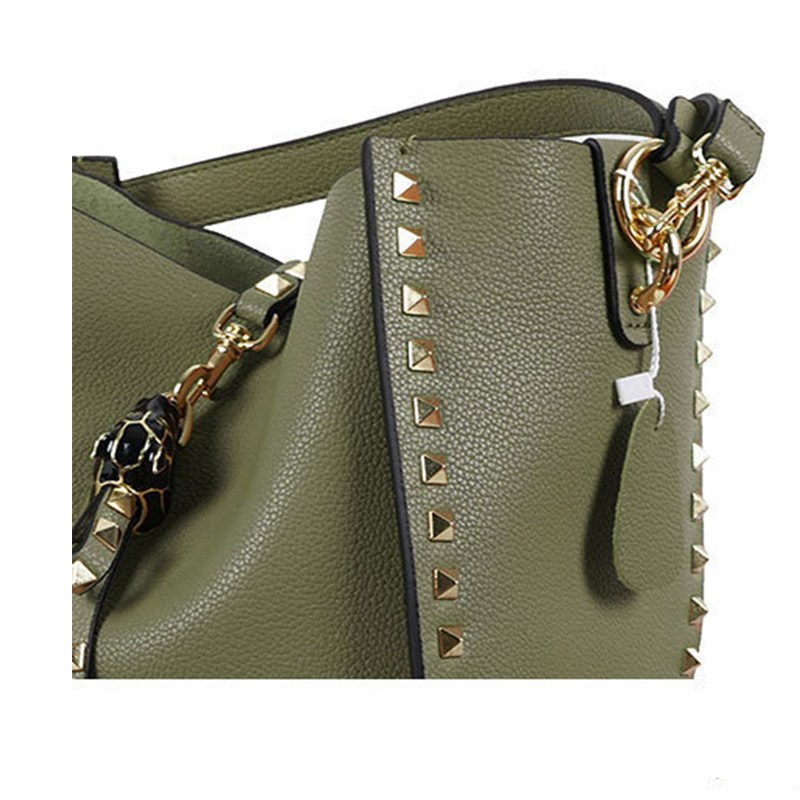 Top-Grain Leather Gothic Rivet Bucket Bag-Premium Metal Hardware