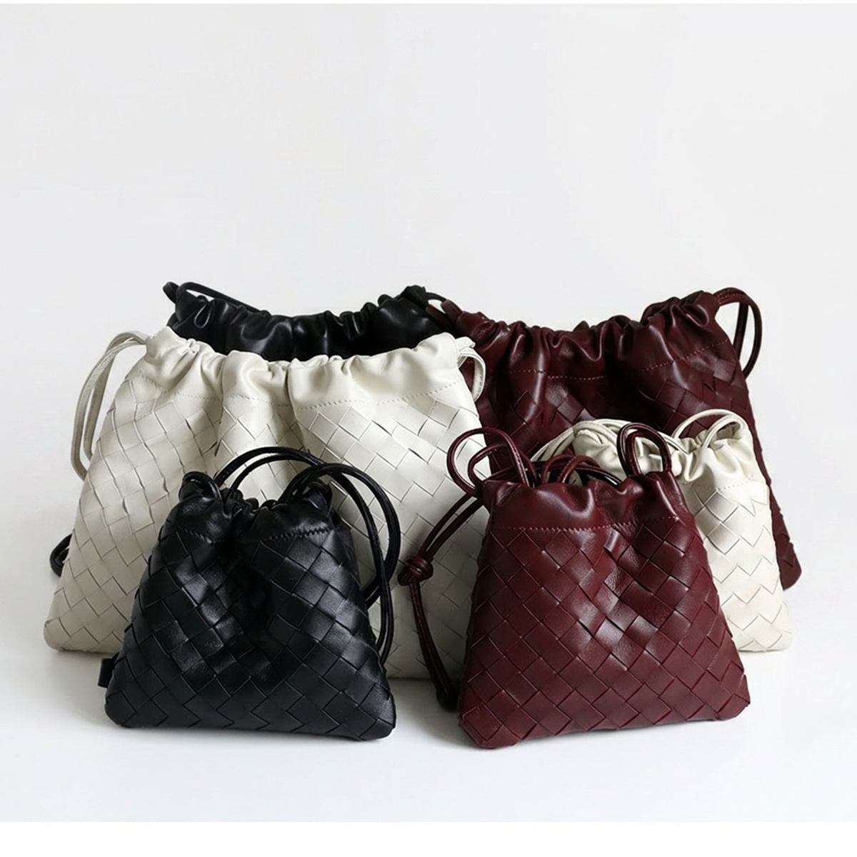 Woven Sheepskin Dumpling Bag | Genuine Leather Drawstring Bag-Versatile Carrying Options