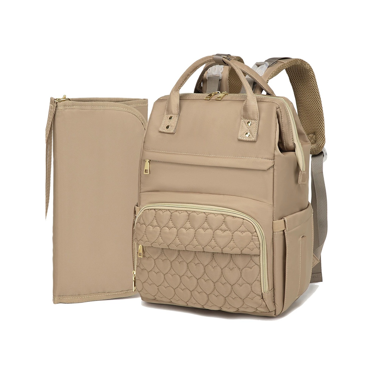Heart Pattern Large Capacity Waterproof Diaper Backpack with Foldable Pad-Heart Pattern Waterproof Diaper Bag