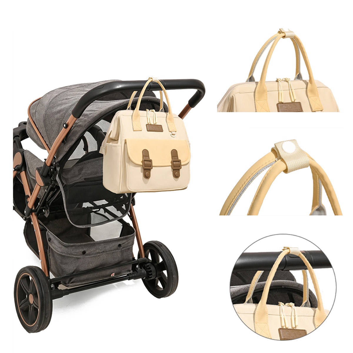 Fashion color-block lightweight nylon mommy diaper bag-Press‑Release Buckle Snaps Onto Stroller Fashion color-block lightweight nylon mommy diaper bag-Press‑Release Buckle Snaps Onto Stroller