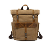 Vintage Canvas Roll-Top Laptop Backpack with Buckled Front Storage Pocket