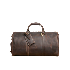 Retro Crazy Horse Leather Duffle Bag with ID Tag