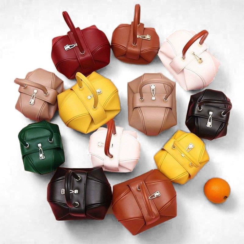 Dual Sizes Nappa Leather Apple-Shaped Concave Triangle Top Handle Shoulder Bag-Available in a Diverse Colour Palette