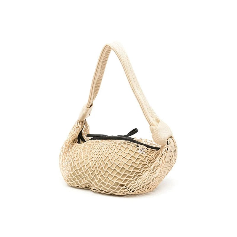Casual Crescent-Shaped Genuine Leather Crossbody Bag with Woven Net Overlay-Crossbody-Hobo