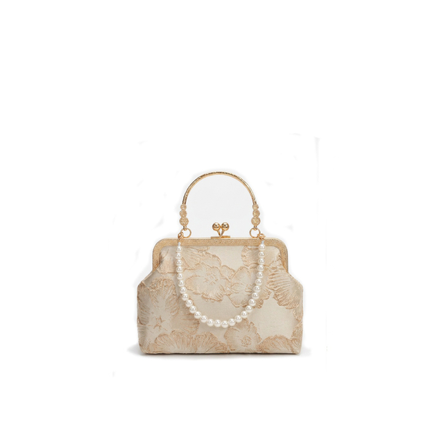 Chinese Style Kiss Lock Floral Shell Evening Bag with Pearl Chain