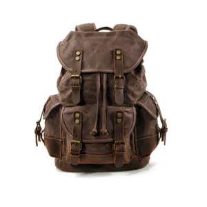 Vintage Waxed Canvas Laptop Backpack with Top-Grain Leather Trim