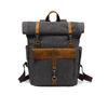 Vintage Canvas Roll-Top Laptop Backpack with Buckled Front Storage Pocket