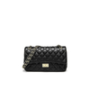 Women's Quilted Leather Crossbody Bag with Golden Ball Chain Strap - Classic Flap Shoulder Handbag