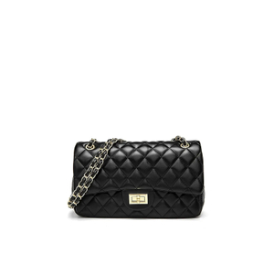 Women's Quilted Leather Crossbody Bag with Golden Ball Chain Strap - Classic Flap Shoulder Handbag