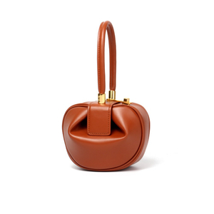 Dual Sizes Nappa Leather Apple-Shaped Concave Triangle Top Handle Shoulder Bag