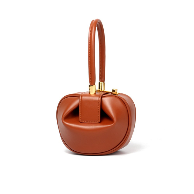 Dual Sizes Nappa Leather Apple-Shaped Concave Triangle Top Handle Shoulder Bag