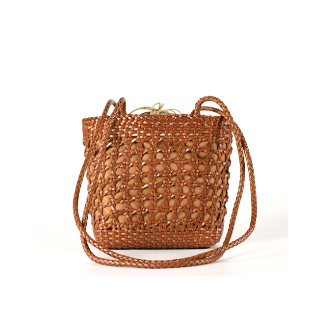 Handmade Leather Woven French Basket Style Shoulder Bag