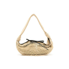 Crescent-Shaped Genuine Leather Crossbody Bag with Woven Net Overlay