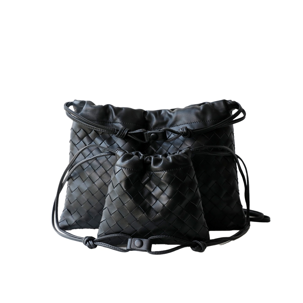 Woven Sheepskin Dumpling Bag | Genuine Leather Drawstring Bag-Genuine Woven Sheepskin